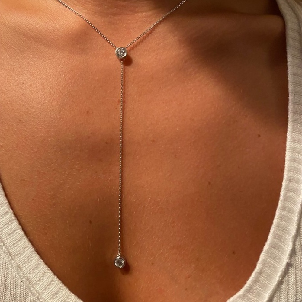 Sterling Silver RP Cz Drop Necklace - Picture 6 of 15